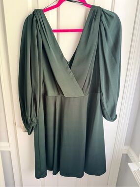 Banana Republic Deep Green V-Neck Puff Sleeve Mini Dress